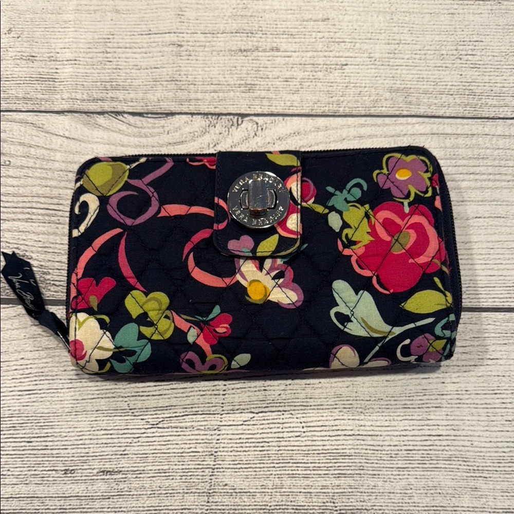Vera Bradley Ribbons Pattern Turn Lock Wallet with card slots